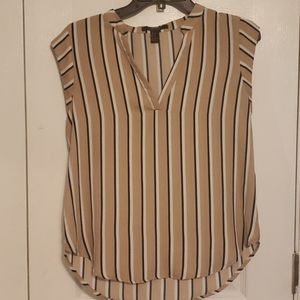 2 for 15 Tan Striped Blouse V-Neck High-Low